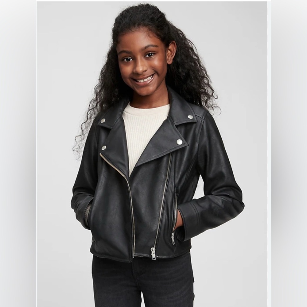 GAP Kids Black Moto Faux Leather Jacket Small